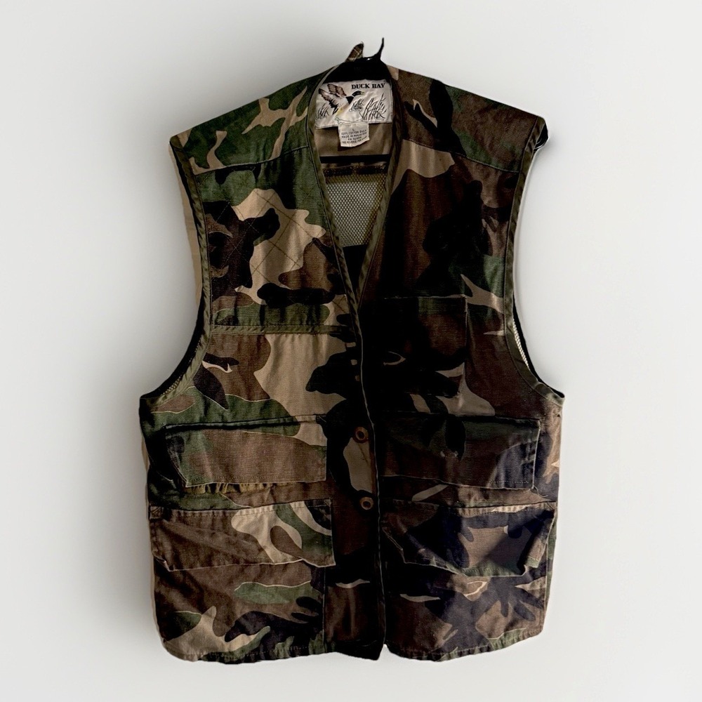 Vintage Duck Bay Camo Shooting Hunting Vest Bullet Pockets Button Up Men's Large